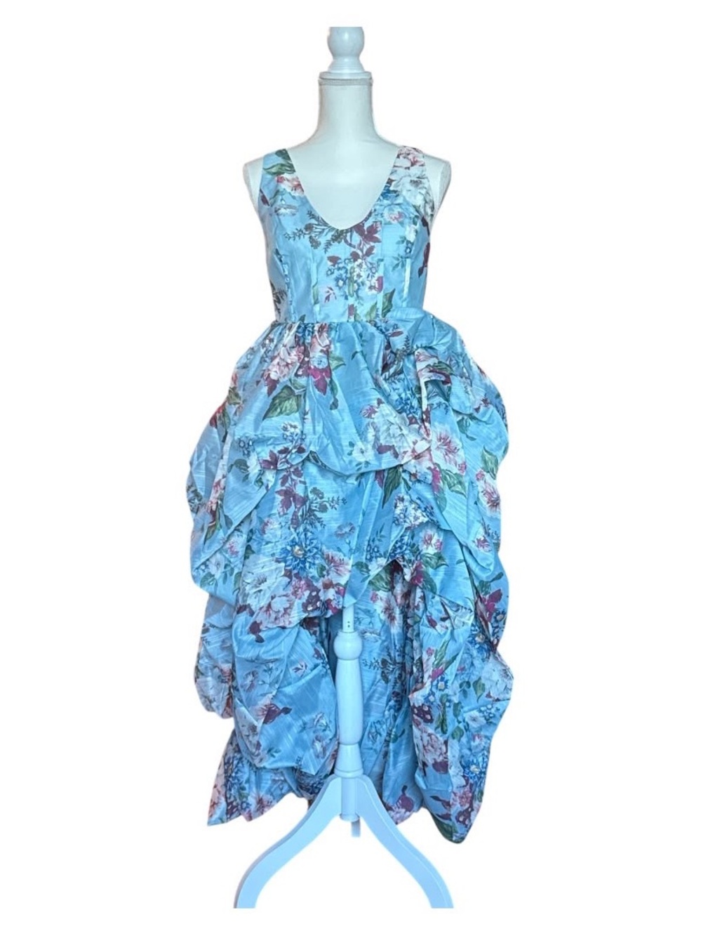 Sky Blue Floral Puffy Ball Gown